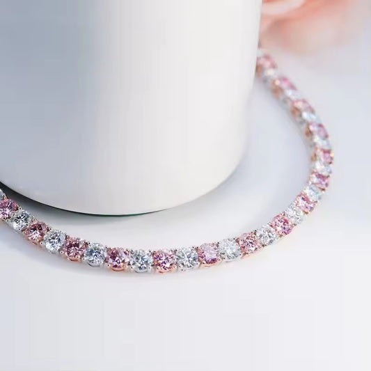 4MM Pink Sapphire Bracelets White Gold Plated Silver Bracelets Women's Diamond Tennis Bracelets