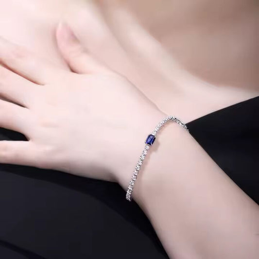 Luxurious Blue Sapphire Tennis Bracelet – Classic Emerald Cut Style