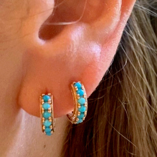 Timeless Round Cut Turquoise Hoop Earrings – Perfect for Any Occasion