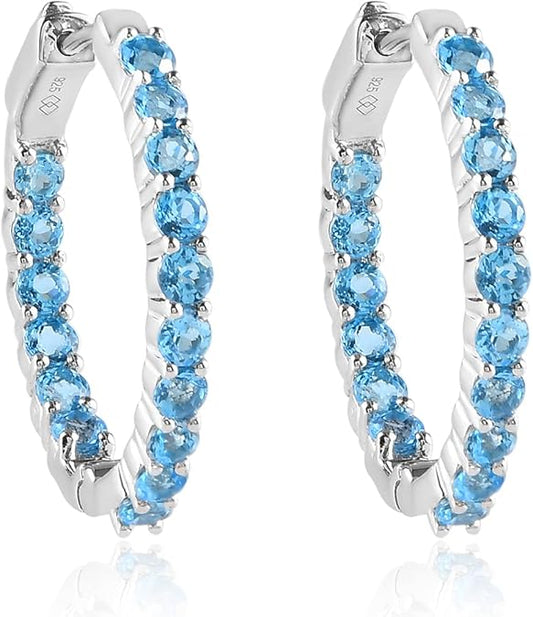 Elegant Round Cut Blue Topaz Hoop Earrings - Timeless Sparkle