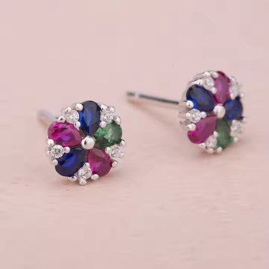 Vivid Multi-Sapphire Stud Earrings in Pear Cut – Perfect for Any Occasion