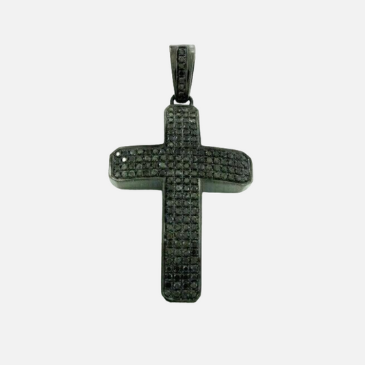 Men's Cross Black Diamond Pendant 925 Sterling Silver