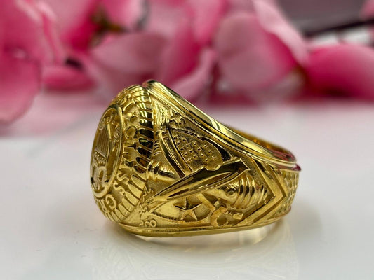 Vintage Yellow Gold 925 Sterling Silver Men's Ring