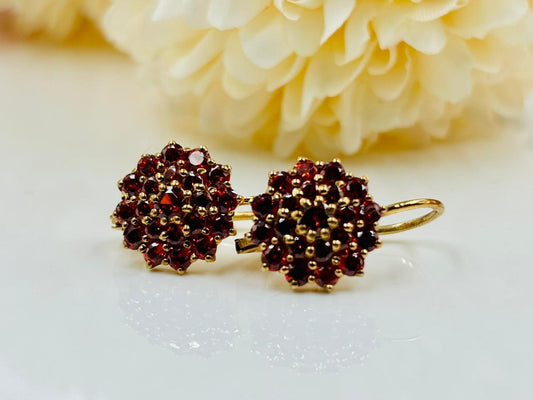 Red Garnet Drop Dangle Cluster Earrings – Elegant Gemstone Statement Jewelry