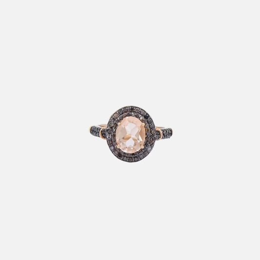 Pink Peach Morganite Engagement Halo Ring 14K Rose Gold Plated