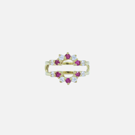 925 Sterling Silver Red Ruby And Diamond Ring Guard For Ring