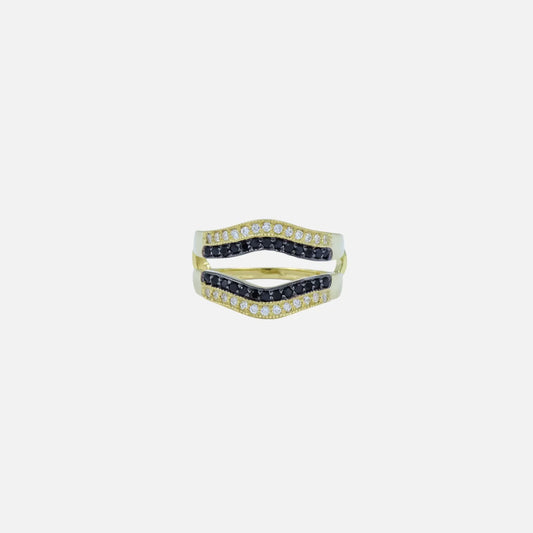 14K Yellow Gold Over Black And White Diamond Wedding  Wrap Ring