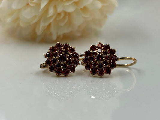 Red Garnet Drop Dangle Cluster Earrings – Elegant Gemstone Statement Jewelry