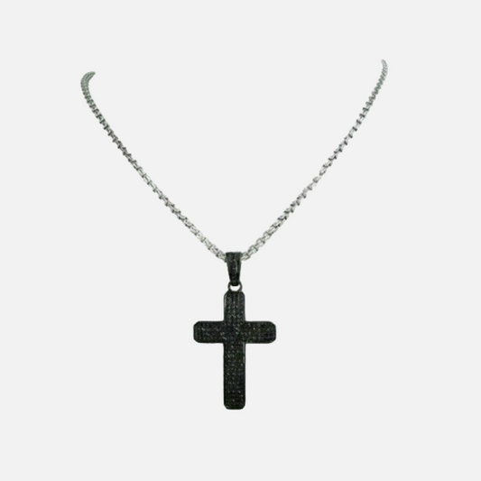 Men's Cross Black Diamond Pendant 925 Sterling Silver