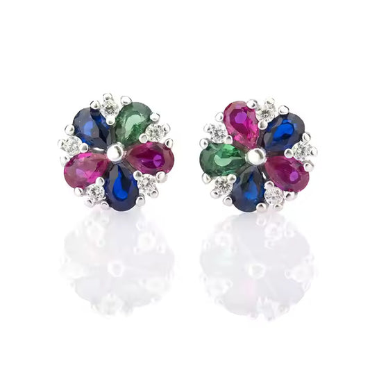 Vivid Multi-Sapphire Stud Earrings in Pear Cut – Perfect for Any Occasion