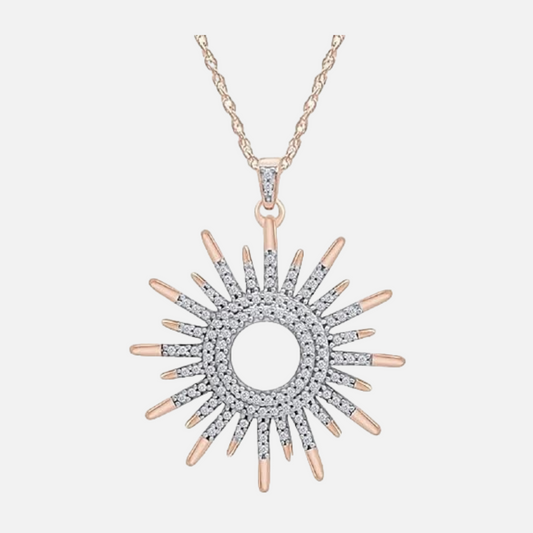 Women's Sun Shape Moissanite Pendant Rose Gold Silver Pendant Free Chain