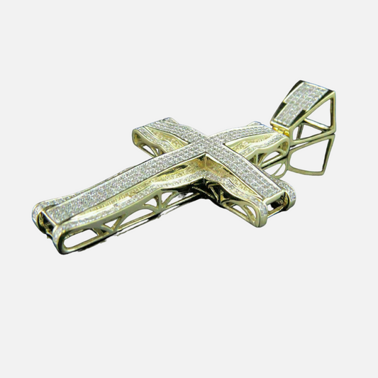 Yellow Gold Silver Real Moissanite Men's Cross Men's Pendant