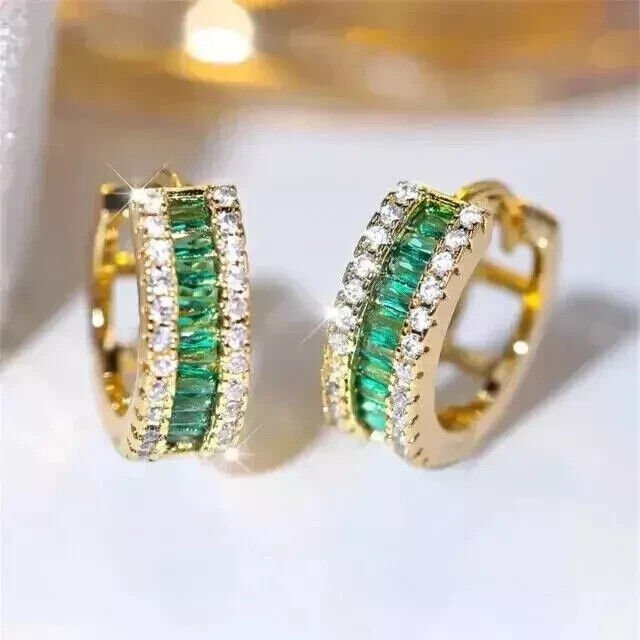 2Ct Baguette Cut Green Emerald Hoop Earrings 14K Yellow Gold Plated 925 Silver - Berylcrafts2Ct Baguette Cut Green Emerald Hoop Earrings 14K Yellow Gold Plated 925 SilverWomen's