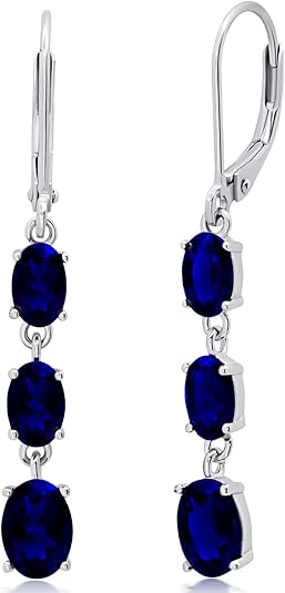 Elegant Oval Sapphire Drop Earrings - Classic Blue Stone Design