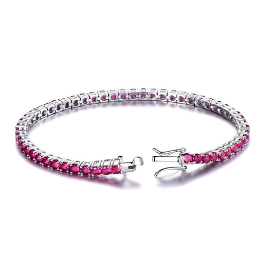 Luxury Pink Ruby Tennis Bracelet – Round-Cut Gems for Timeless Elegance