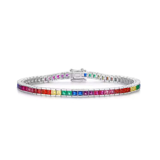 4mm Princess Cut Multi Color Gems Stone Tennis Women's Bracelet