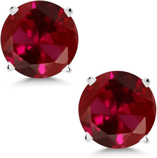 Red Ruby Round-Cut Stud Earrings - Perfect for Everyday Glam