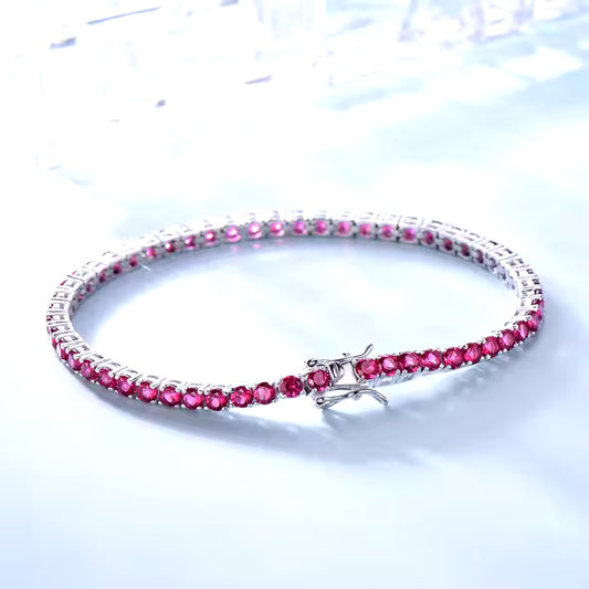 Luxury Pink Ruby Tennis Bracelet – Round-Cut Gems for Timeless Elegance