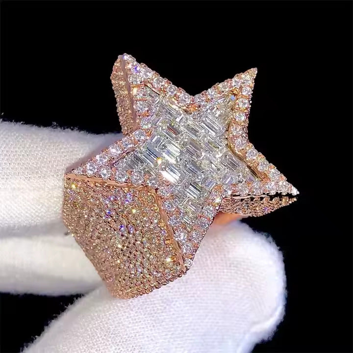 Brilliant Cut Diamond Star Ring - 925 Sterling Silver Rapper Iced Out ...