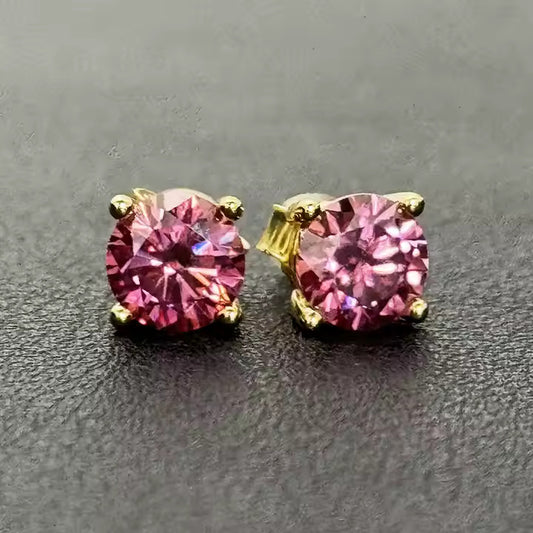 Elegant Round-Cut Pink Sapphire Stud Earrings – Timeless Beauty