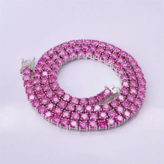 Round Cut Pink Sapphire Tennis Necklace for Women – Elegant Gemstone Jewelry