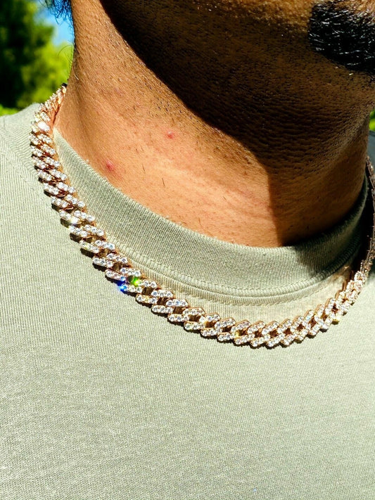 14MM Two Row Cuban Chain Real Moissanite Men's Necklace Choker Chain