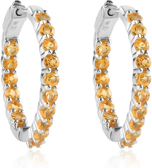 Vibrant Round Cut Yellow Citrine Hoops – Perfect for Every Occasion