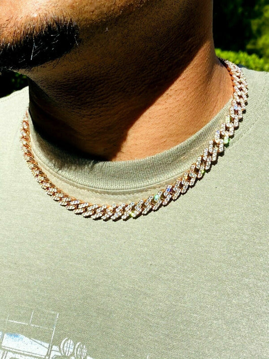 14MM Two Row Cuban Chain Real Moissanite Men's Necklace Choker Chain