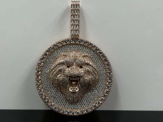 Lion Head Iced Out Pendant Moissanite Rose Gold Pendant, Hip Hop Rapper Men's Pendant