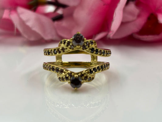 Chocolate Diamond Wrap V Shaped  Enhancer Guard Yellow Gold Finish Ring