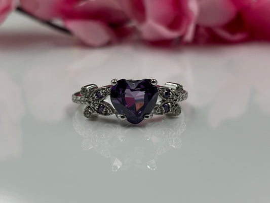 Heart Cut Purple Amethyst Ring 925 Sterling Silver Wedding Ring Diamond Women's Ring