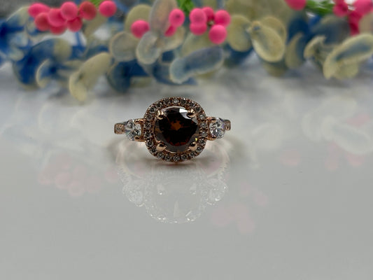 Brown Diamond Rose Gold Finish Wedding Halo Ring