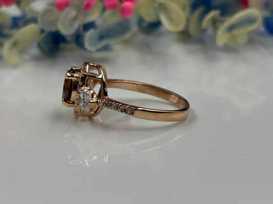 Brown Diamond Rose Gold Finish Wedding Halo Ring