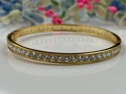 5 Carat Round Cut Diamond Yellow Gold Silver Bangle Bracelet