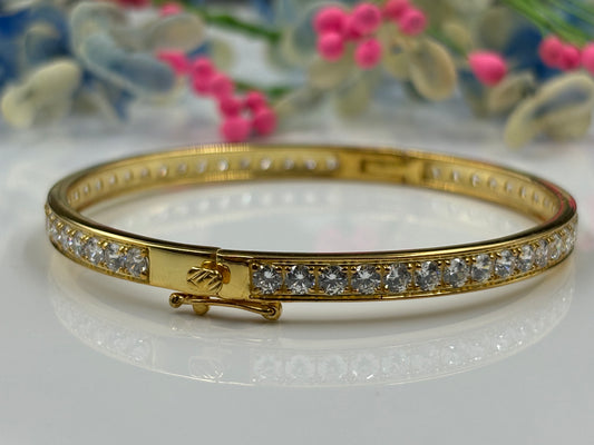 5 Carat Round Cut Diamond Yellow Gold Silver Bangle Bracelet