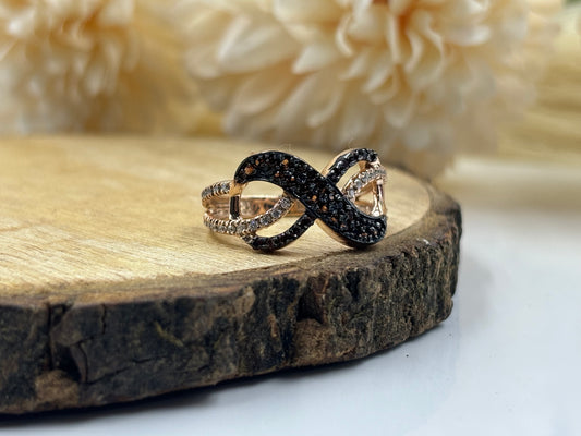 Elegant Brown & White Diamond Infinity Band Ring in Sterling Silver