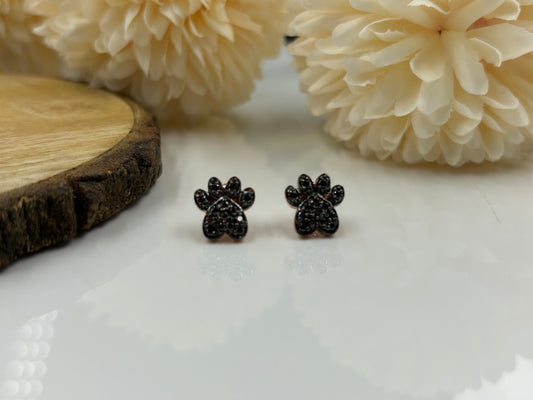 Dog Paw Brown Diamond Stud Earrings in Sterling Silver