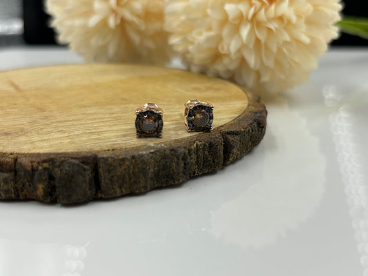 Chocolate Brown Diamond Stud Earrings in Yellow Gold-Plated Silver