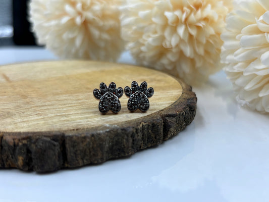 Dog Paw Brown Diamond Stud Earrings in Sterling Silver