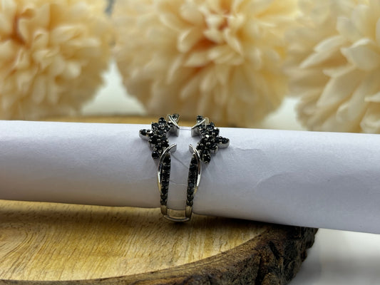 Stunning Black Diamond Wrap Ring in White Gold Plated Finish"