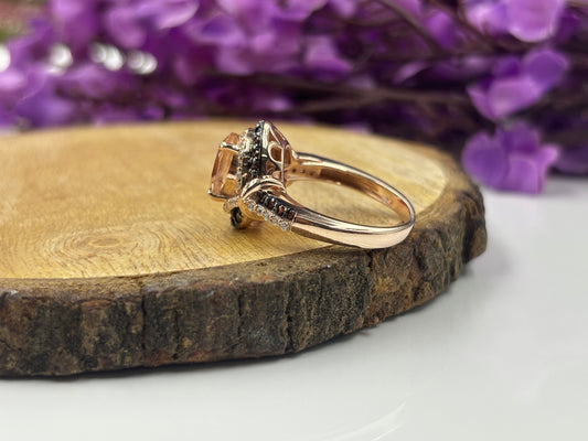 Romantic Peach Morganite Engagement Ring - Elegant Oval Cut Gemstone with Sparkling Accent Stones