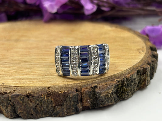 Baguette Cut Simulated Blue Sapphire Engagement Ring – Elegant and Timeless Design