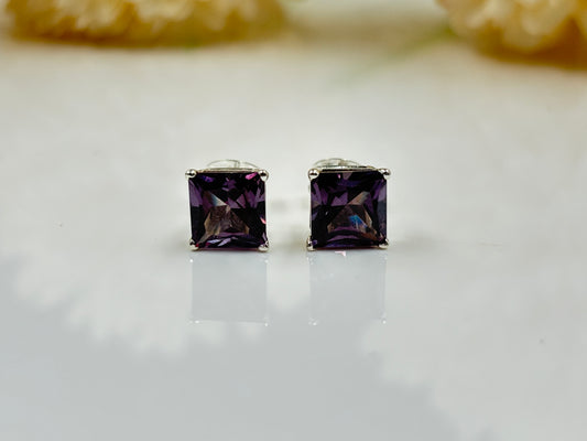 Stunning Princess Cut Alexandrite Earrings – Perfect for Women