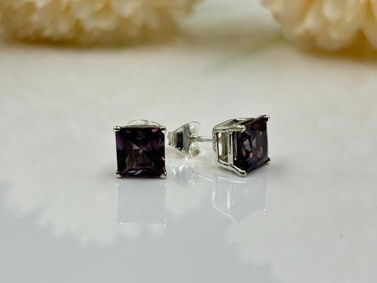 Stunning Princess Cut Alexandrite Earrings – Perfect for Women