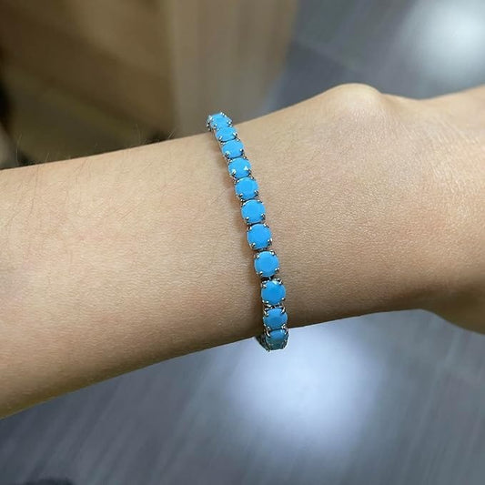 Adjustable Womens Turquoise Bracelet – Round Gemstone Design - BerylcraftsAdjustable Womens Turquoise Bracelet – Round Gemstone Design