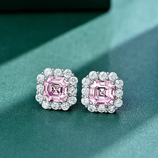 Chic Asscher Cut Pink Sapphire Stud Earrings – Gift for Her - BerylcraftsChic Asscher Cut Pink Sapphire Stud Earrings – Gift for HerWomen's