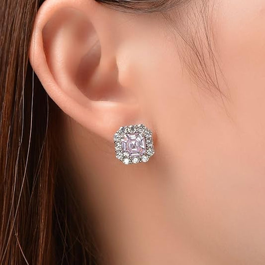 Chic Asscher Cut Pink Sapphire Stud Earrings – Gift for Her - BerylcraftsChic Asscher Cut Pink Sapphire Stud Earrings – Gift for HerWomen's