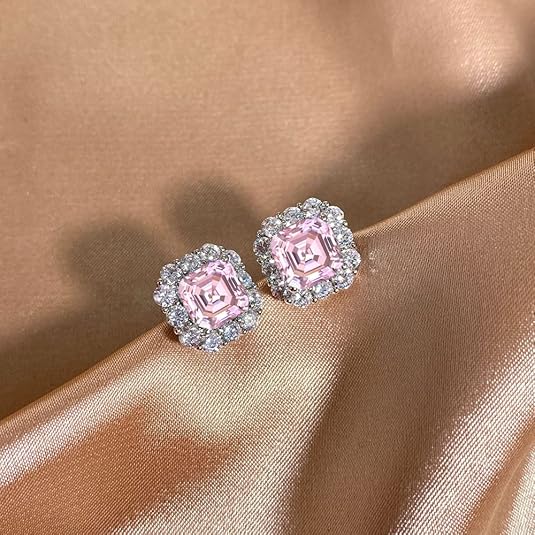 Chic Asscher Cut Pink Sapphire Stud Earrings – Gift for Her - BerylcraftsChic Asscher Cut Pink Sapphire Stud Earrings – Gift for HerWomen's