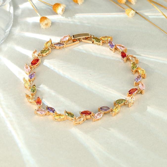 Chic & Elegant Multi Sapphire Marquise Cut Tennis Bracelet for Women - BerylcraftsChic & Elegant Multi Sapphire Marquise Cut Tennis Bracelet for WomenWomen's