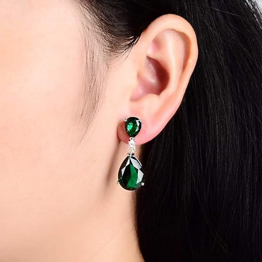Classic Green Emerald Drop Earrings – Pear Cut & Glamorous - BerylcraftsClassic Green Emerald Drop Earrings – Pear Cut & GlamorousWomen's